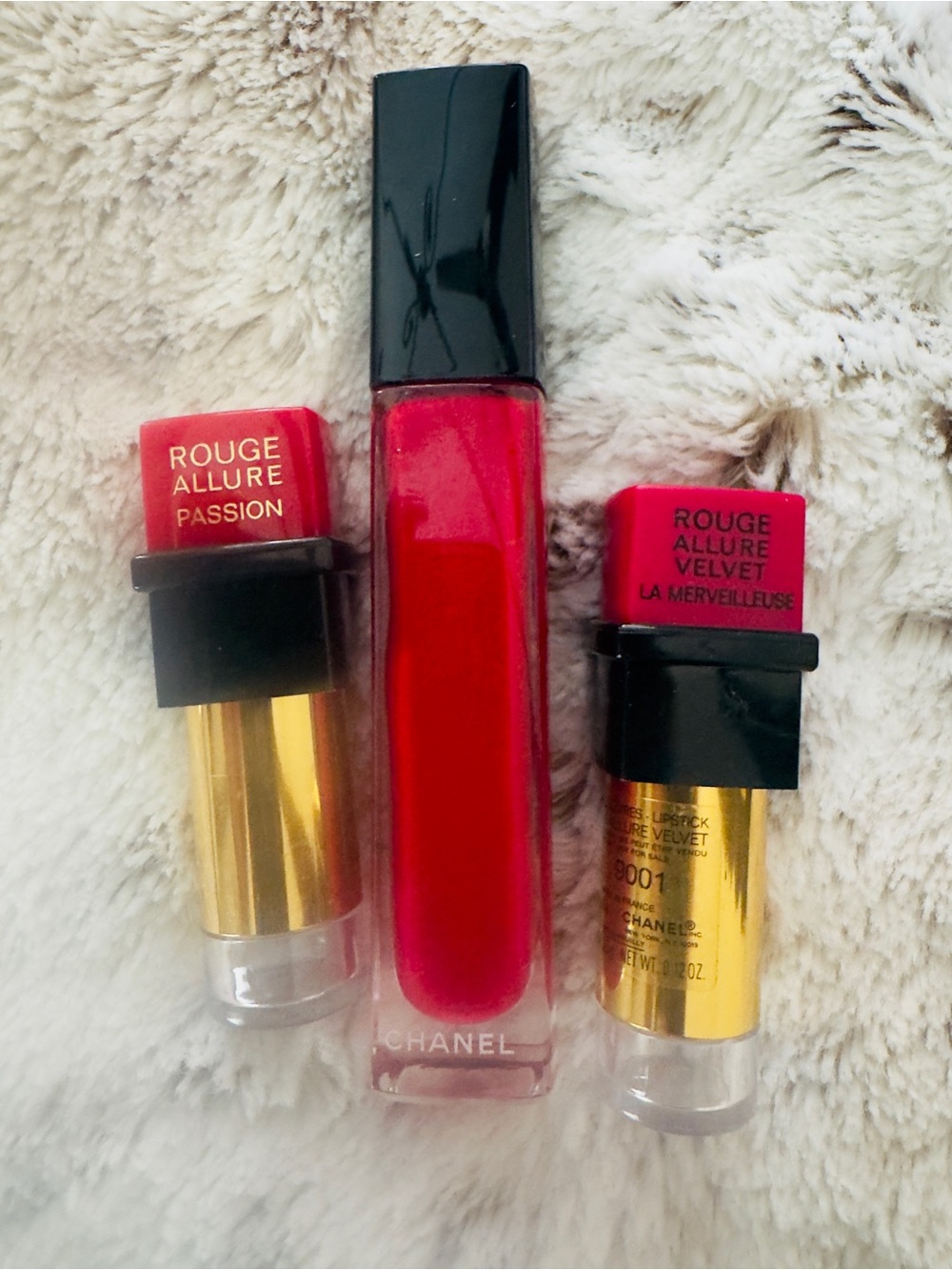 CHANEL Rouge Allure & Velvet Lipstick Duo with fushia Lip Gloss